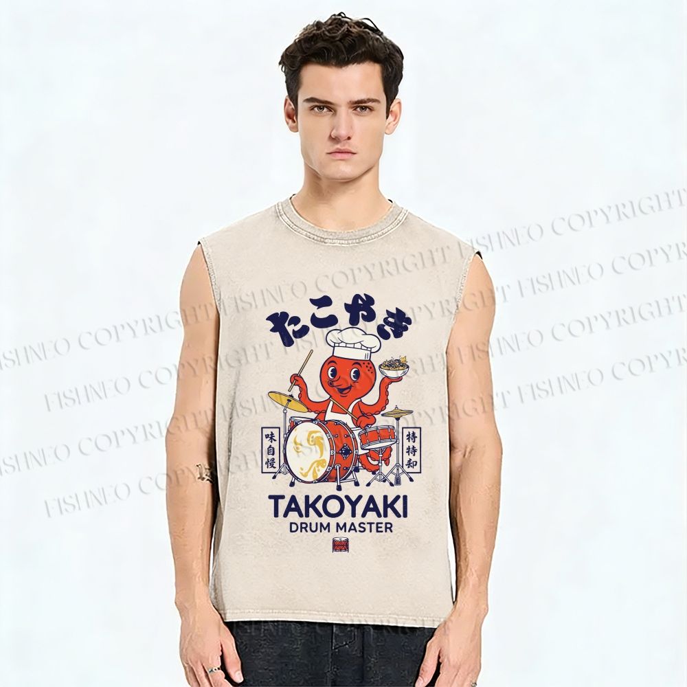 Unisex Takoyaki Drum Master Printed Washed Tank Top