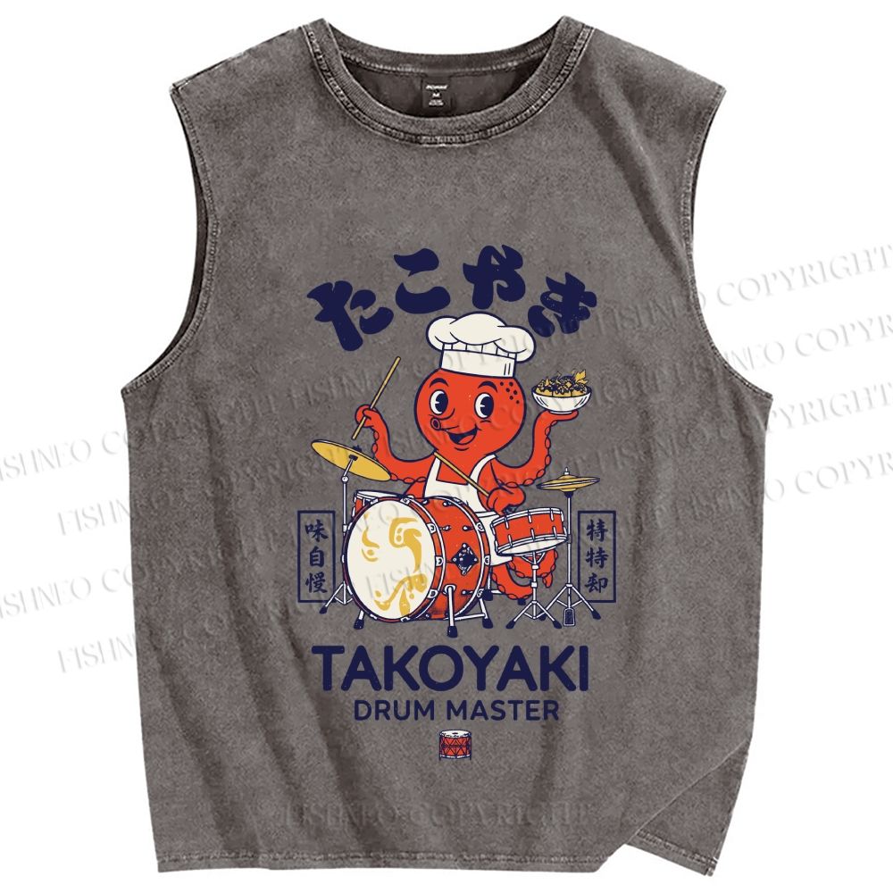 Unisex Takoyaki Drum Master Printed Washed Tank Top