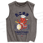 Unisex Takoyaki Drum Master Printed Washed Tank Top