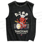 Unisex Takoyaki Drum Master Printed Washed Tank Top