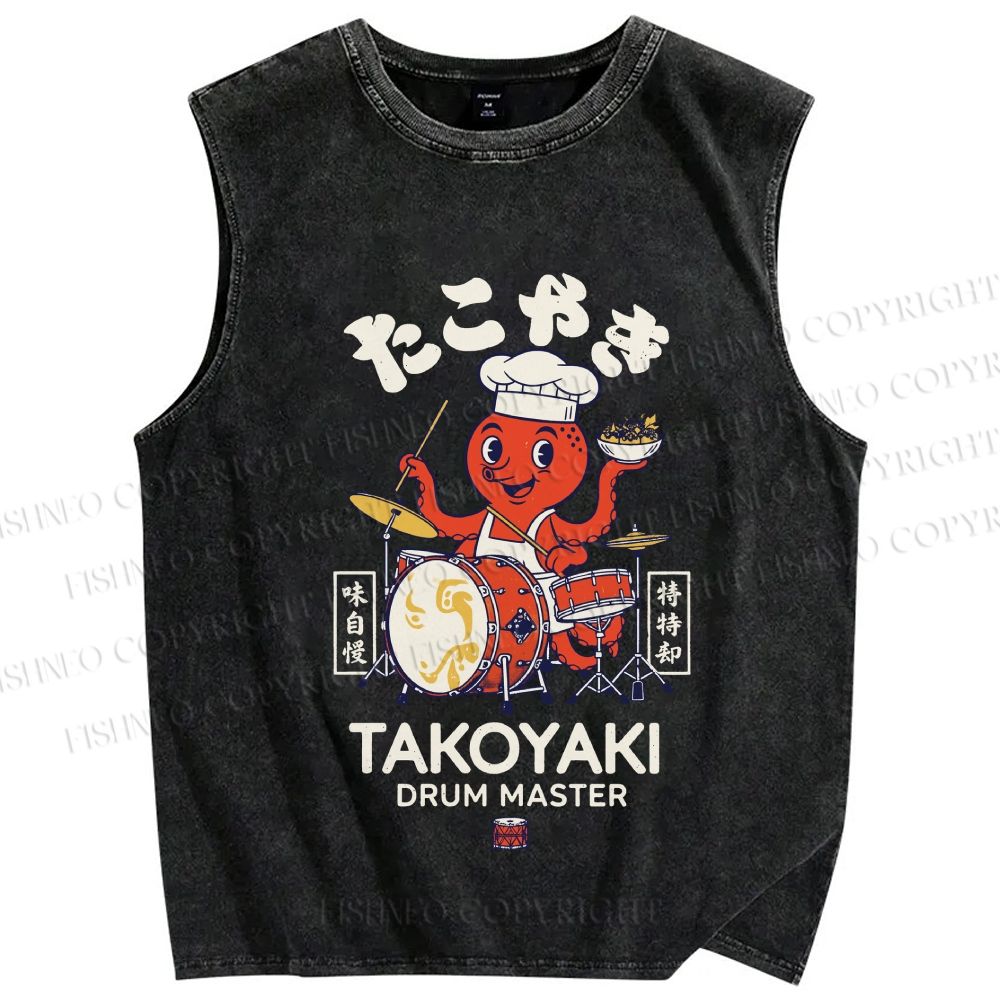 Unisex Takoyaki Drum Master Printed Washed Tank Top