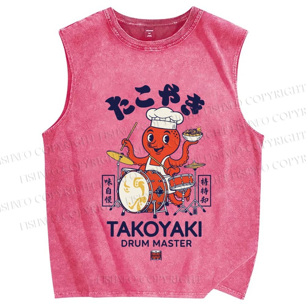 Unisex Takoyaki Drum Master Printed Washed Tank Top