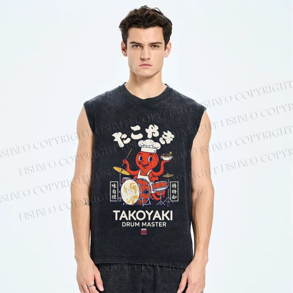 Unisex Takoyaki Drum Master Printed Washed Tank Top