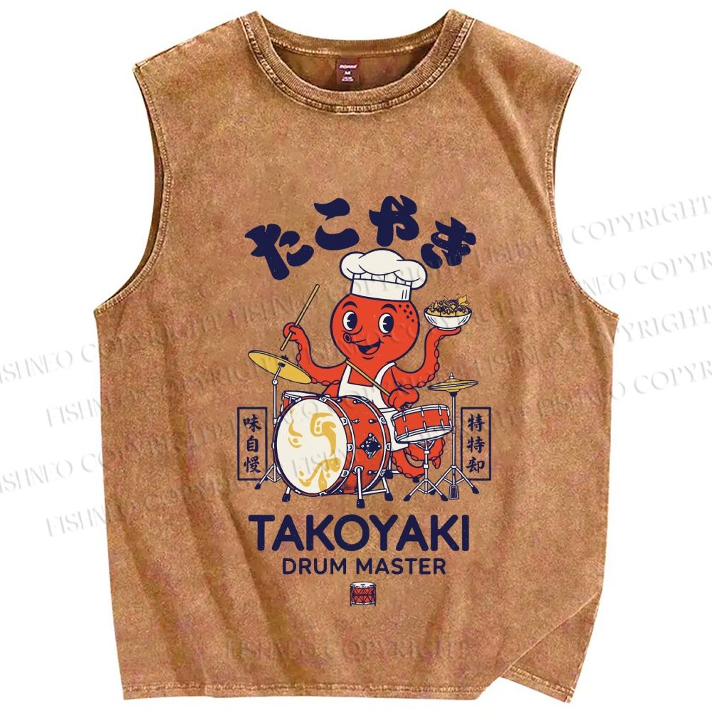 Unisex Takoyaki Drum Master Printed Washed Tank Top
