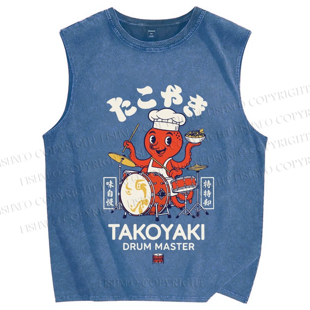 Unisex Takoyaki Drum Master Printed Washed Tank Top