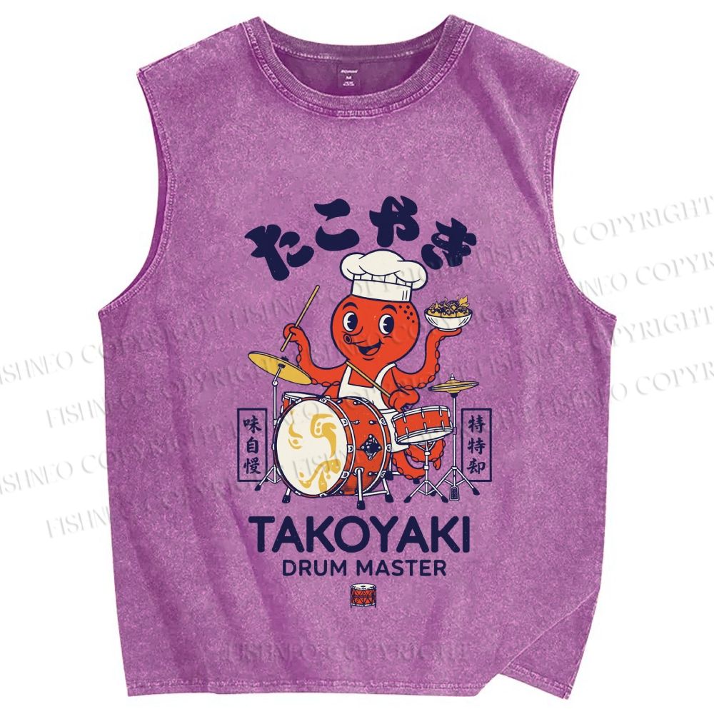 Unisex Takoyaki Drum Master Printed Washed Tank Top