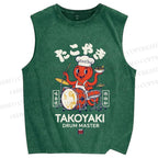 Unisex Takoyaki Drum Master Printed Washed Tank Top