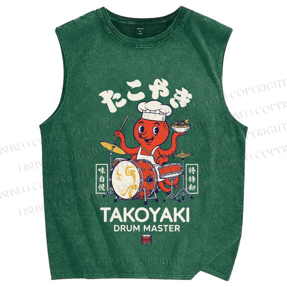 Unisex Takoyaki Drum Master Printed Washed Tank Top