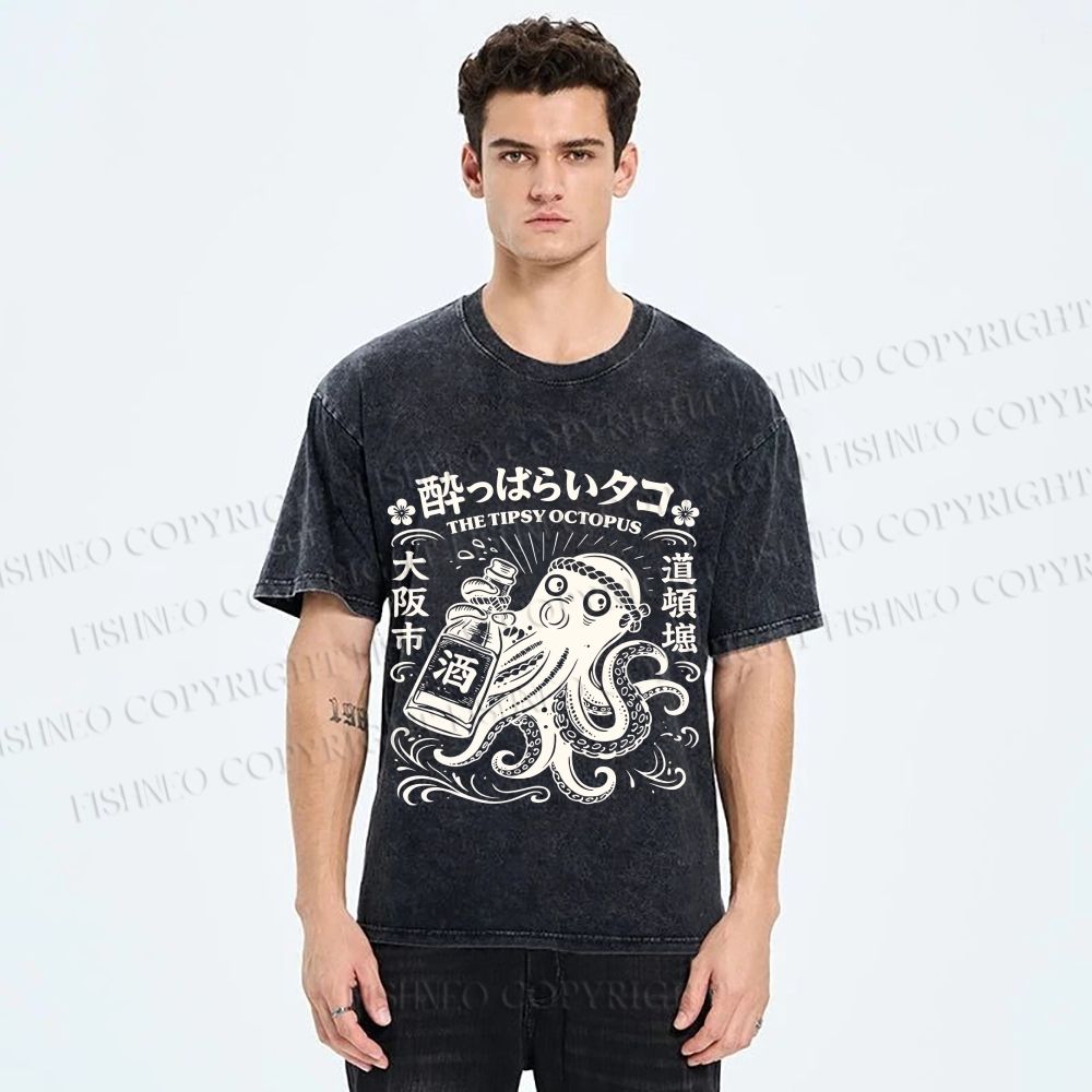Unisex The Tipsy Octopus Printed Washed Tee