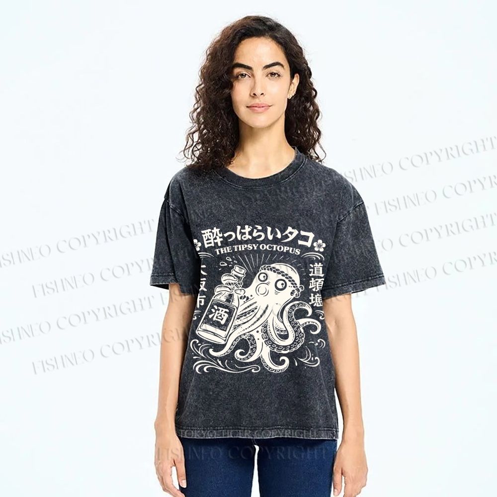 Unisex The Tipsy Octopus Printed Washed Tee