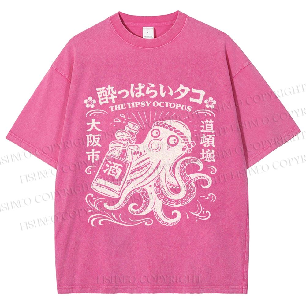 Unisex The Tipsy Octopus Printed Washed Tee