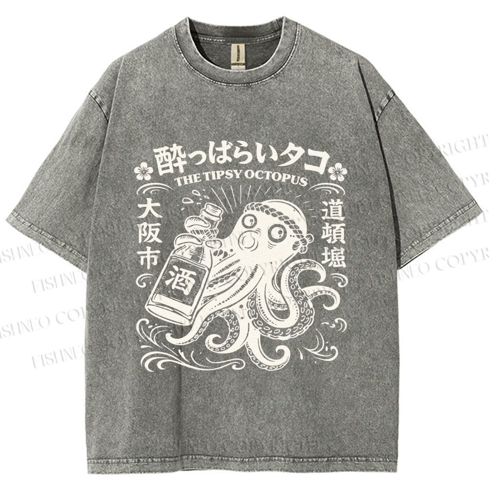 Unisex The Tipsy Octopus Printed Washed Tee