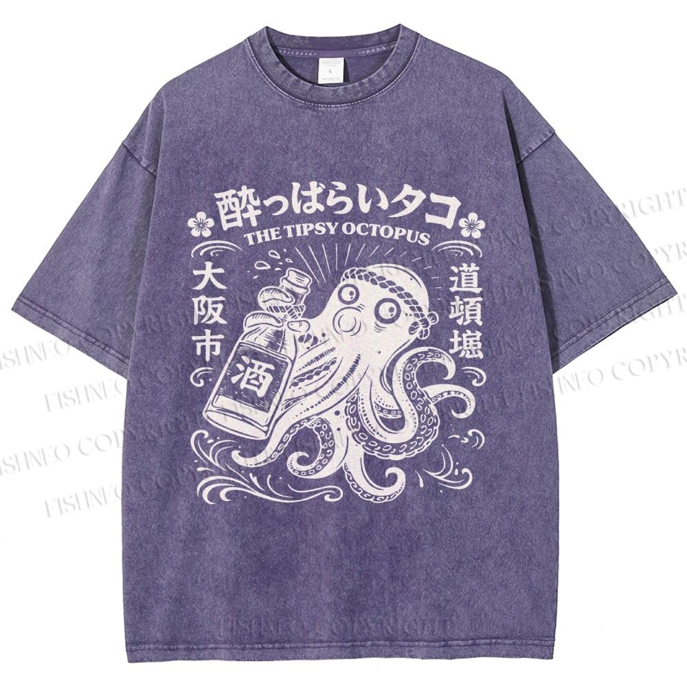 Unisex The Tipsy Octopus Printed Washed Tee