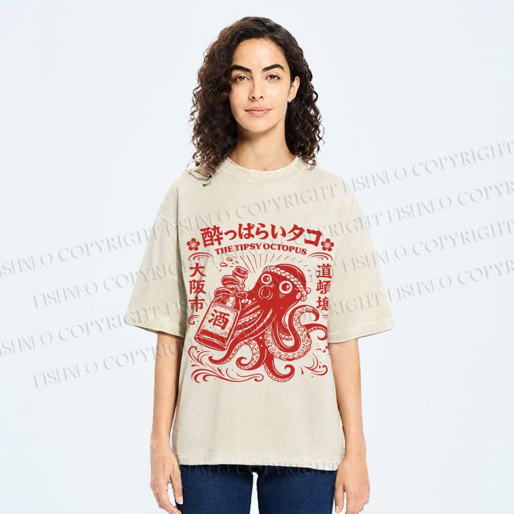 Unisex The Tipsy Octopus Printed Washed Tee