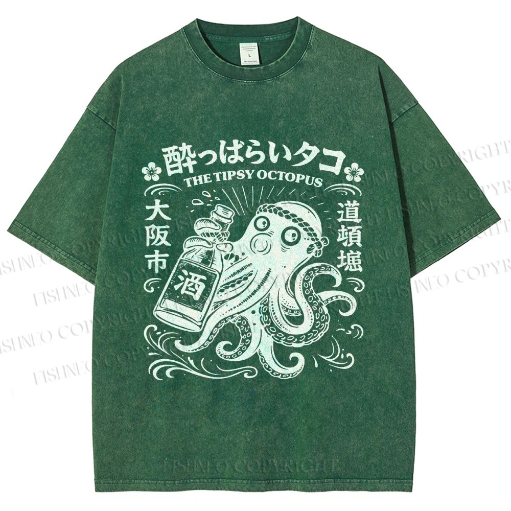 Unisex The Tipsy Octopus Printed Washed Tee