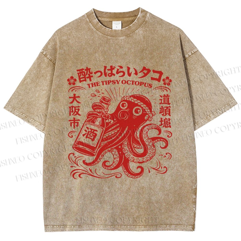 Unisex The Tipsy Octopus Printed Washed Tee