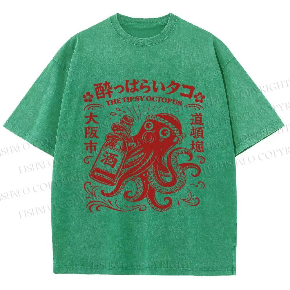 Unisex The Tipsy Octopus Printed Washed Tee