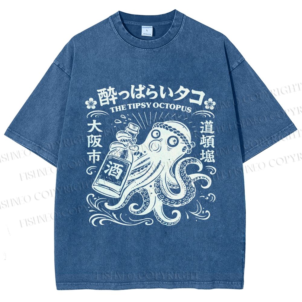 Unisex The Tipsy Octopus Printed Washed Tee