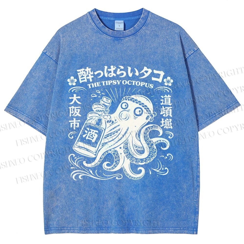 Unisex The Tipsy Octopus Printed Washed Tee