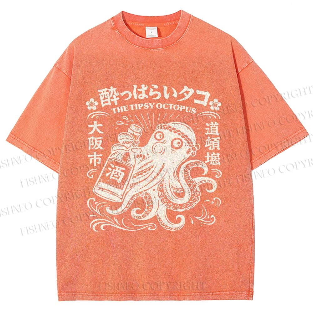 Unisex The Tipsy Octopus Printed Washed Tee