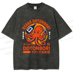 Unisex Osaka Dotonbori Octopus Printed Washed Tee