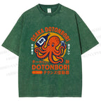 Unisex Osaka Dotonbori Octopus Printed Washed Tee