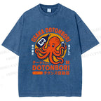 Unisex Osaka Dotonbori Octopus Printed Washed Tee