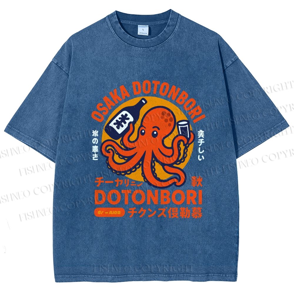 Unisex Osaka Dotonbori Octopus Printed Washed Tee