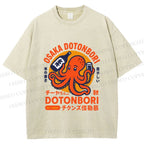 Unisex Osaka Dotonbori Octopus Printed Washed Tee