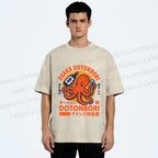 Unisex Osaka Dotonbori Octopus Printed Washed Tee