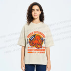 Unisex Osaka Dotonbori Octopus Printed Washed Tee