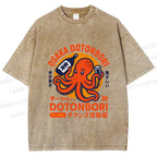 Unisex Osaka Dotonbori Octopus Printed Washed Tee