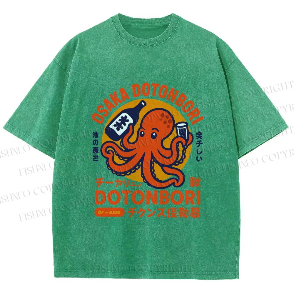 Unisex Osaka Dotonbori Octopus Printed Washed Tee