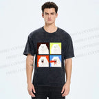 Unisex House Cat 4-panel Art Printed Washed Tee