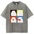 Unisex House Cat 4-panel Art Printed Washed Tee
