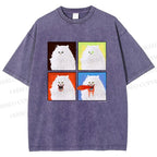 Unisex House Cat 4-panel Art Printed Washed Tee