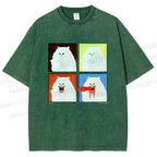 Unisex House Cat 4-panel Art Printed Washed Tee