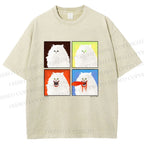 Unisex House Cat 4-panel Art Printed Washed Tee