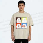 Unisex House Cat 4-panel Art Printed Washed Tee