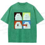 Unisex House Cat 4-panel Art Printed Washed Tee
