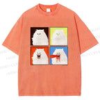 Unisex House Cat 4-panel Art Printed Washed Tee