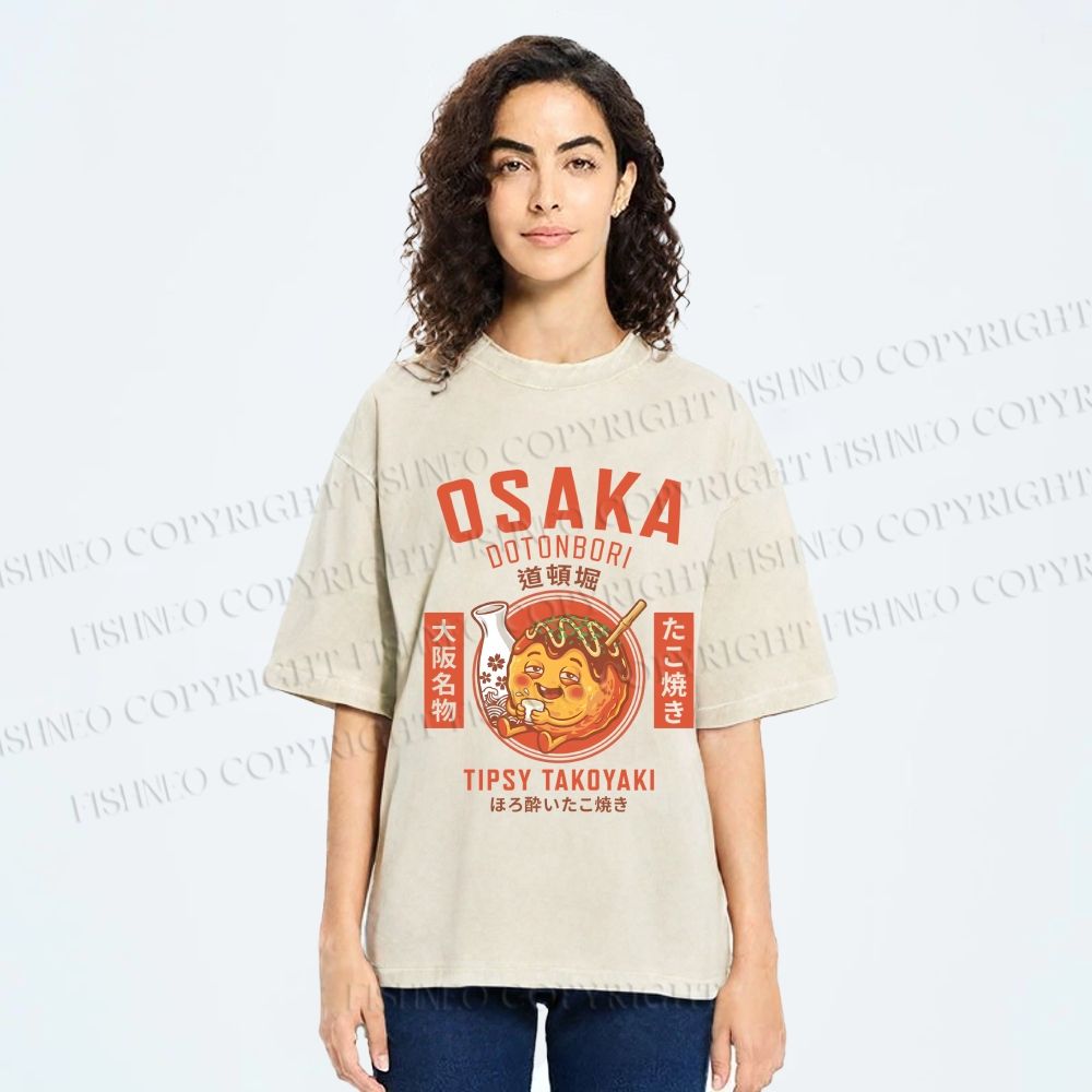 Unisex Osaka Tipsy Takoyaki Printed Washed Tee