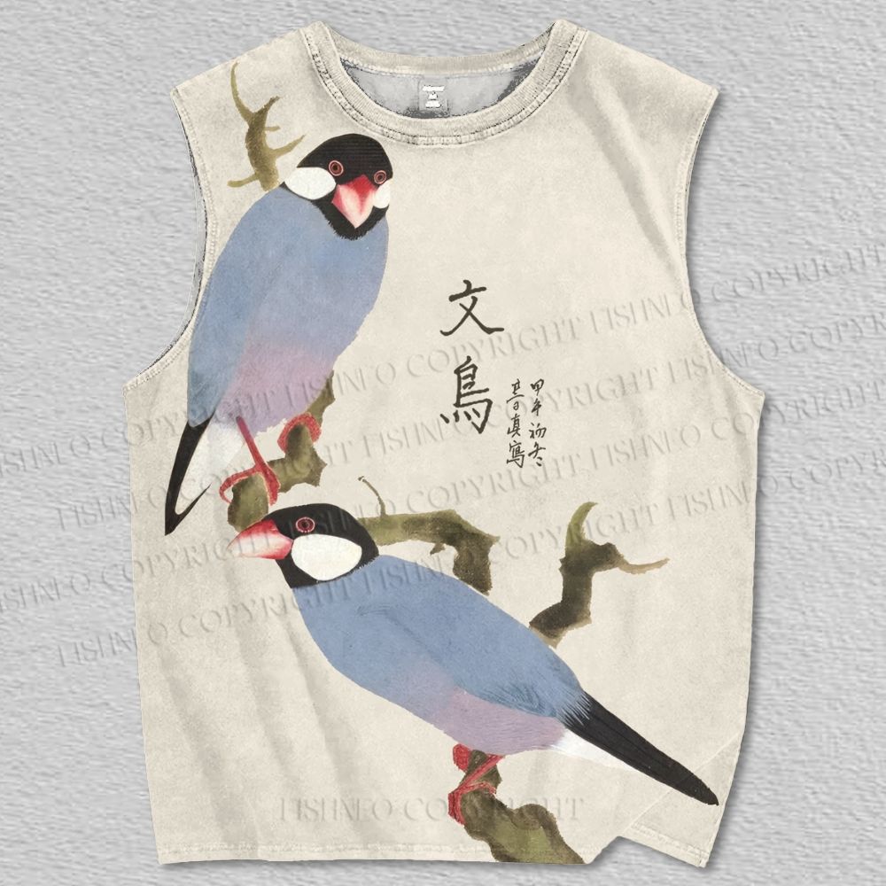 Unisex Vintage Birds Printed Tank Top