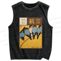 Unisex Vintage Birds Art Printed Washed Tank Top