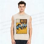Unisex Vintage Birds Art Printed Washed Tank Top