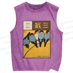 Unisex Vintage Birds Art Printed Washed Tank Top