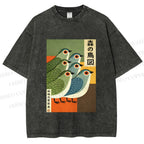 Unisex Vintage Birds Printed Washed Tee