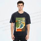 Unisex Vintage Birds Printed Washed Tee
