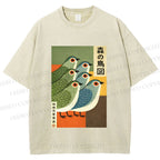Unisex Vintage Birds Printed Washed Tee