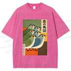 Unisex Vintage Birds Printed Washed Tee